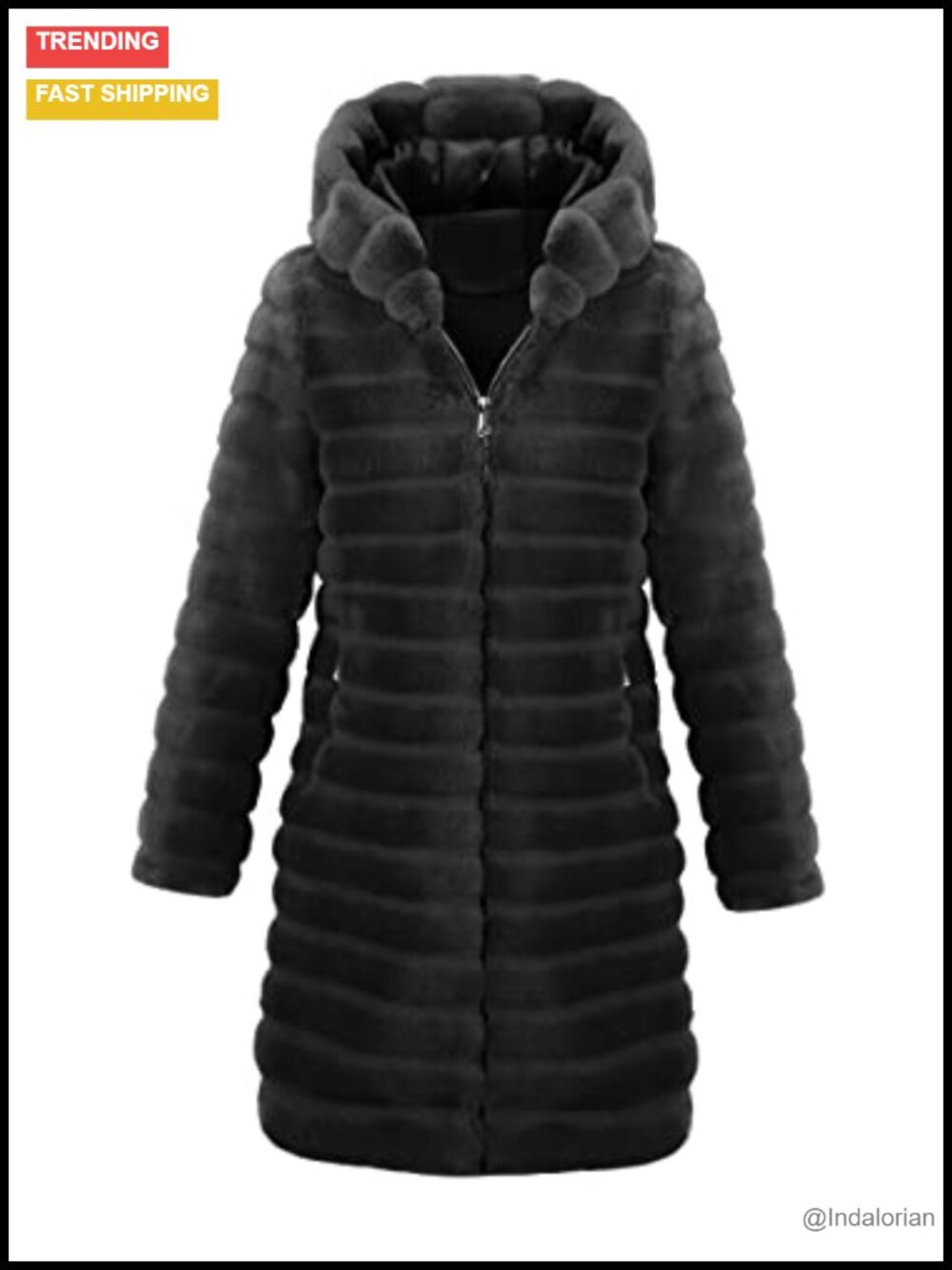 Women Long Faux Fur Hooded Fleece Jacket Zip Up Lined Pockets